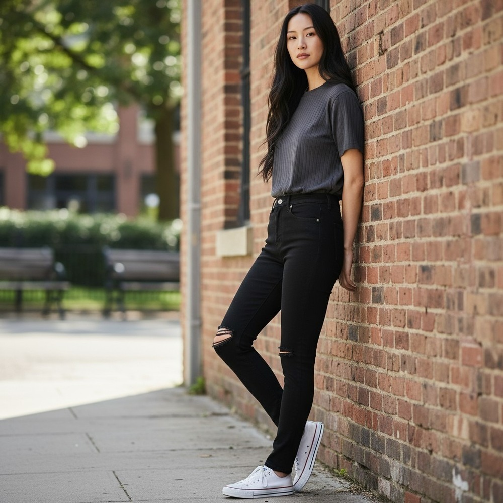 Reformation Jeans 24 Faded Black Destroyed High Rise Ankle Skinny Stretch - Picture 6 of 6